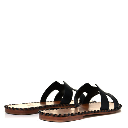 Hermes Box Calfskin Braided Oran Sandals 36.5 Black 4 of 8