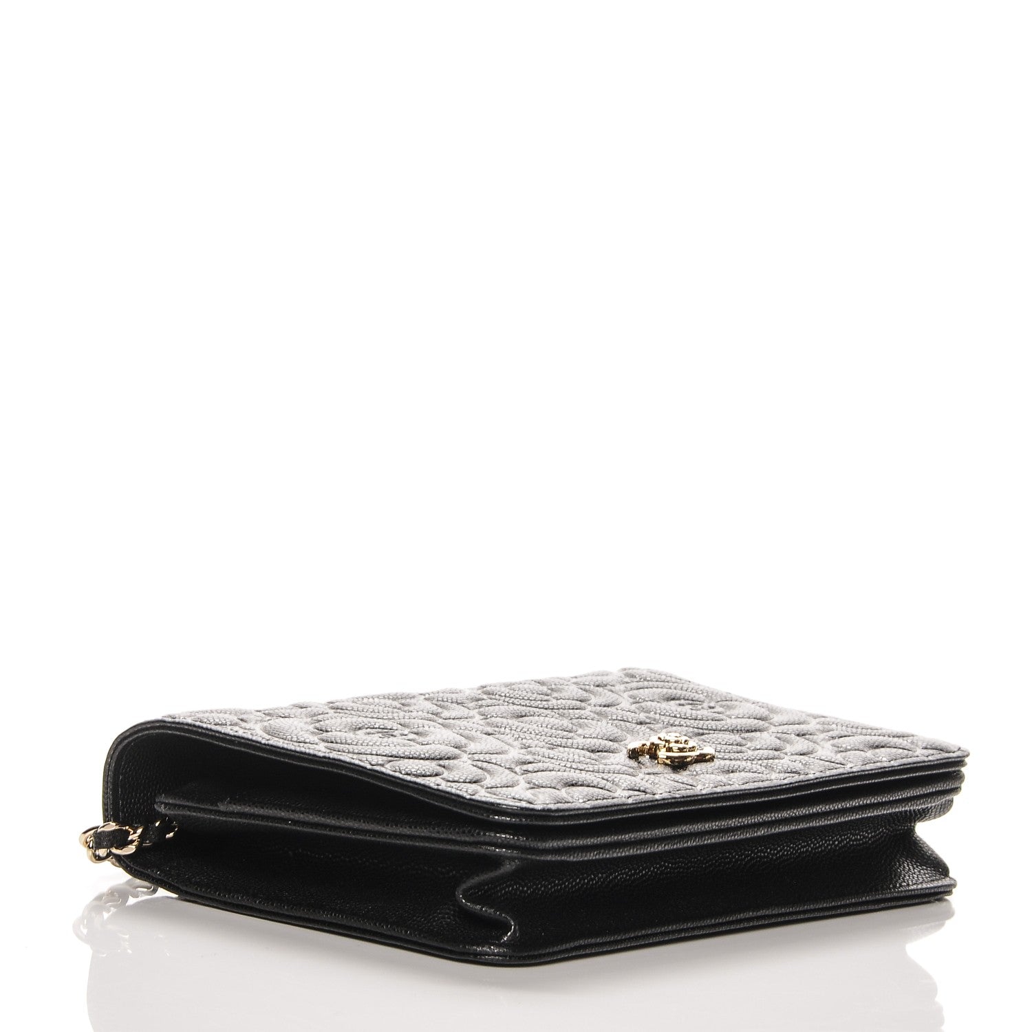 Chanel Caviar Camellia Embossed Wallet On Chain WOC Black 4 of 8