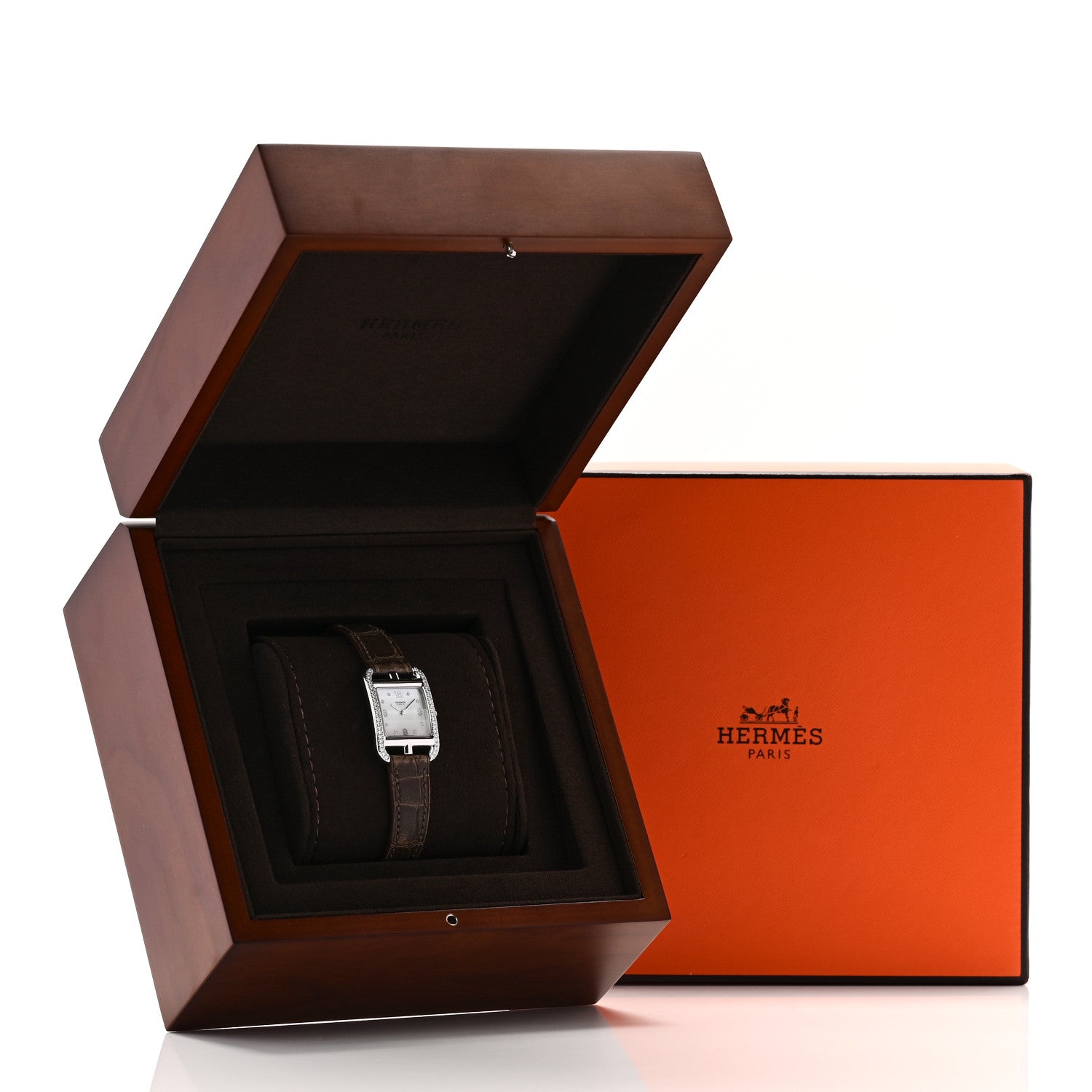 Hermes Stainless Steel Alligator Diamond Bezel Mother of Pearl 23mm Cape Cod Quartz Watch Gris Elephant 5 of 5