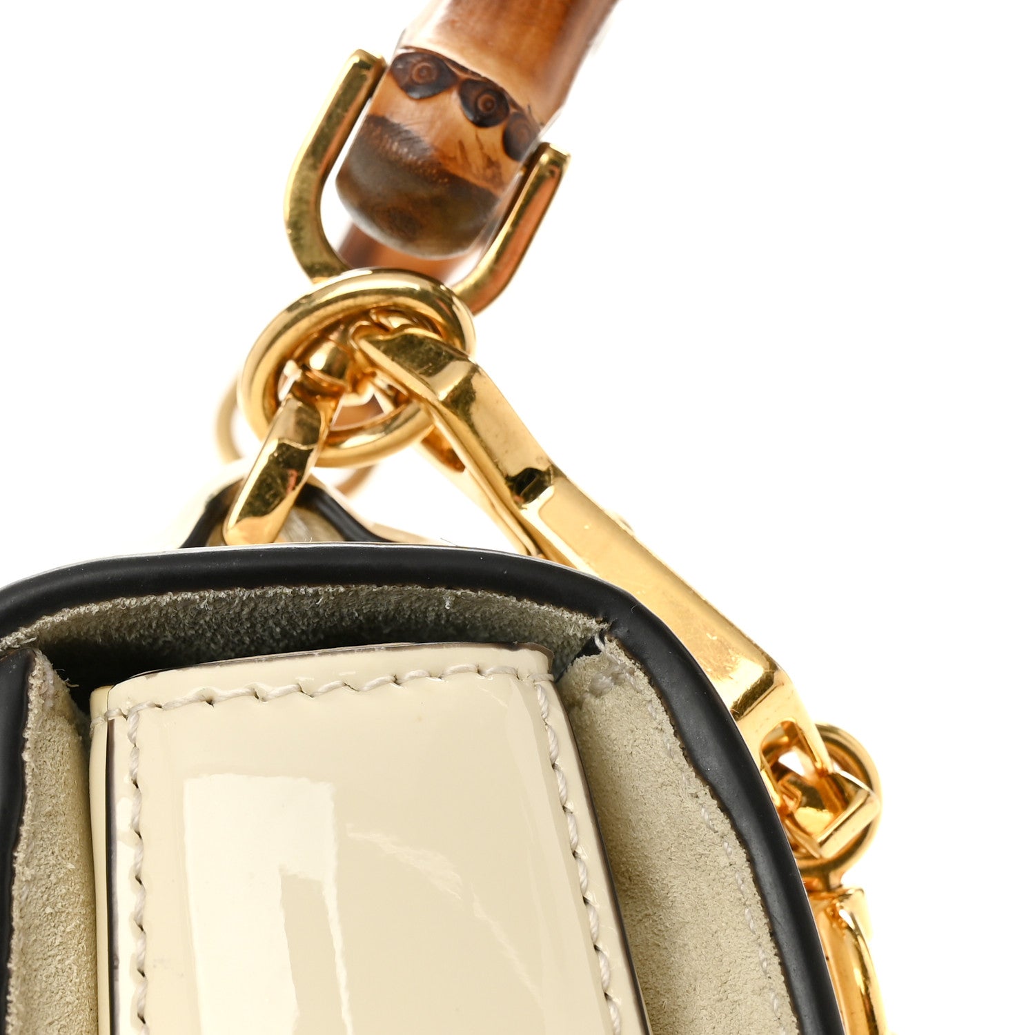 Gucci Patent Crystal Mini Bamboo 1947 Top Handle Chain Bag White 14 of 15