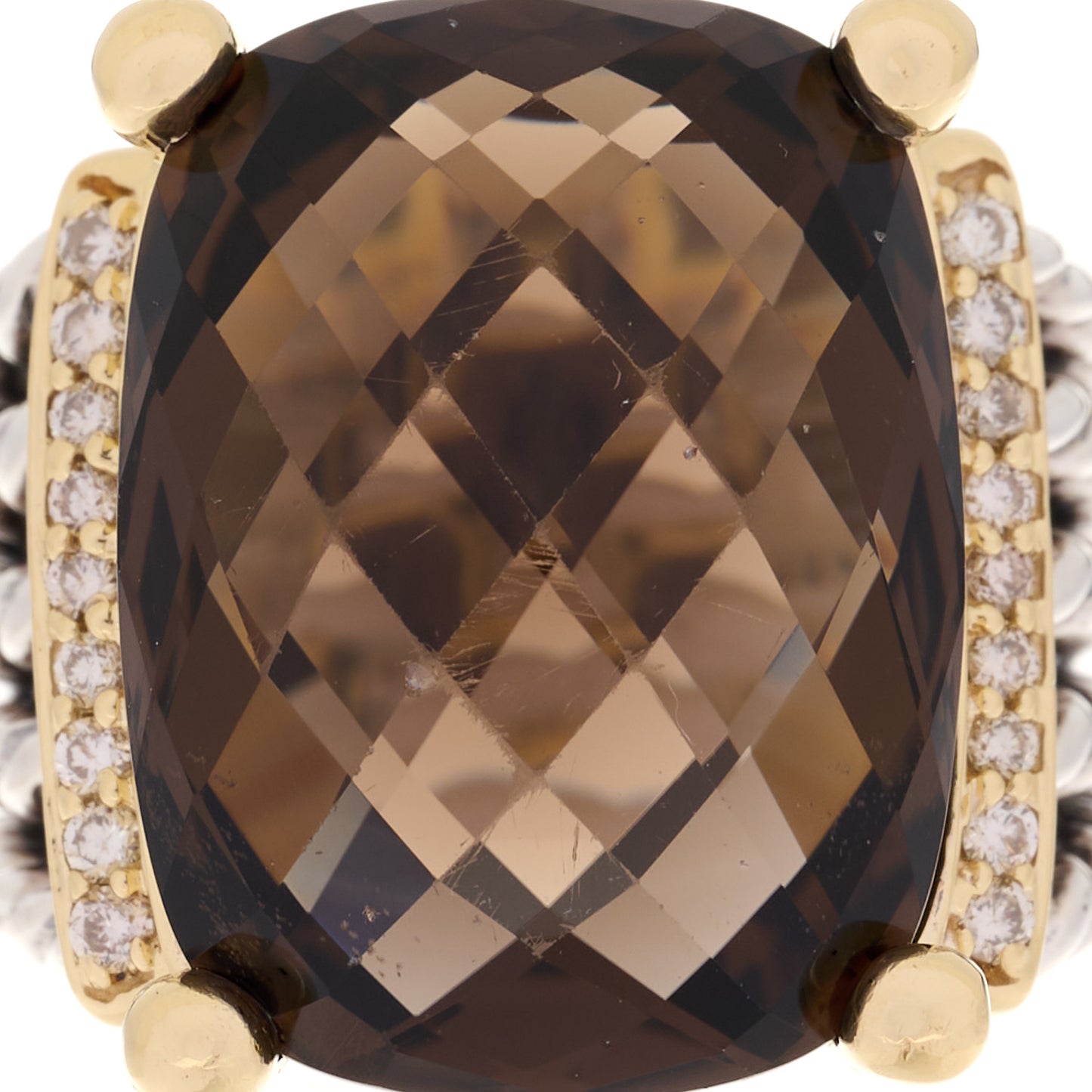 Sterling Silver 18K Yellow Gold Diamond 20mm Smoky Quartz Wheaton Ring 51 5.75