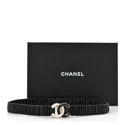 Chanel Lambskin Metal Ruched Chain CC Belt 75 30 Black White 4 of 4