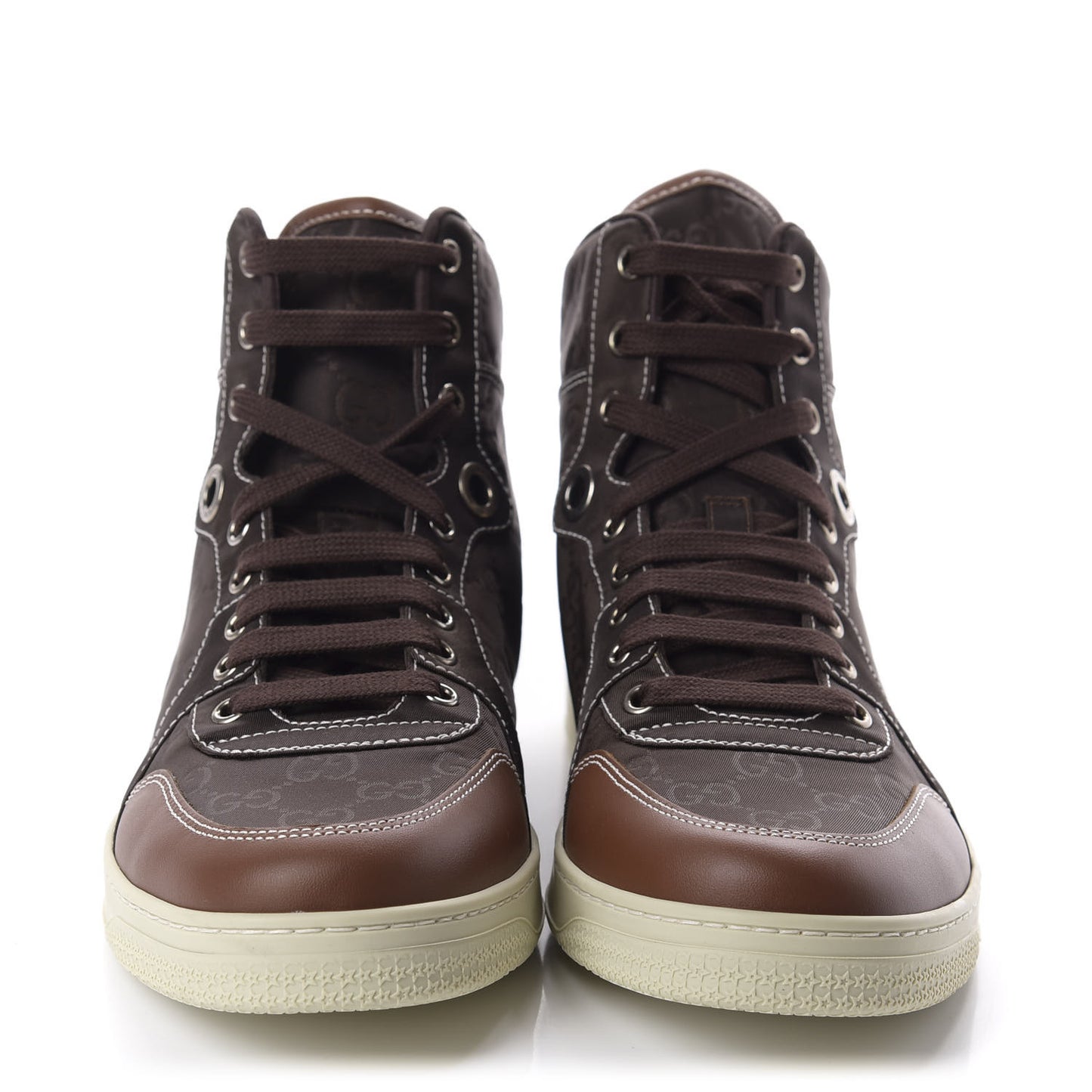 Nylon Monogram Mens High Top Sneakers 5 Cocoa