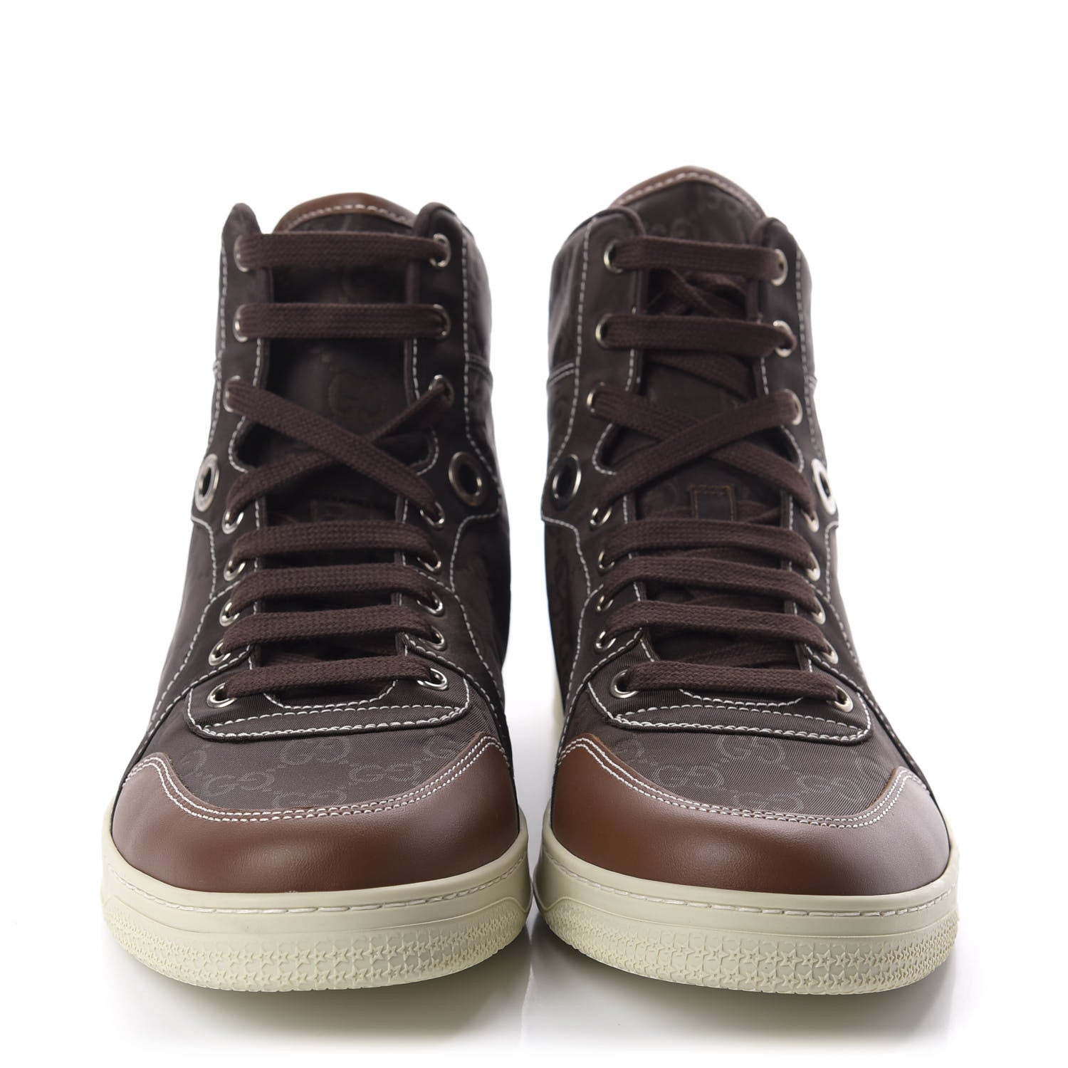 Gucci Nylon Monogram Mens High Top Sneakers 5 Cocoa 2 of 9