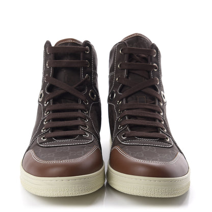 Gucci Nylon Monogram Mens High Top Sneakers 5 Cocoa 2 of 9