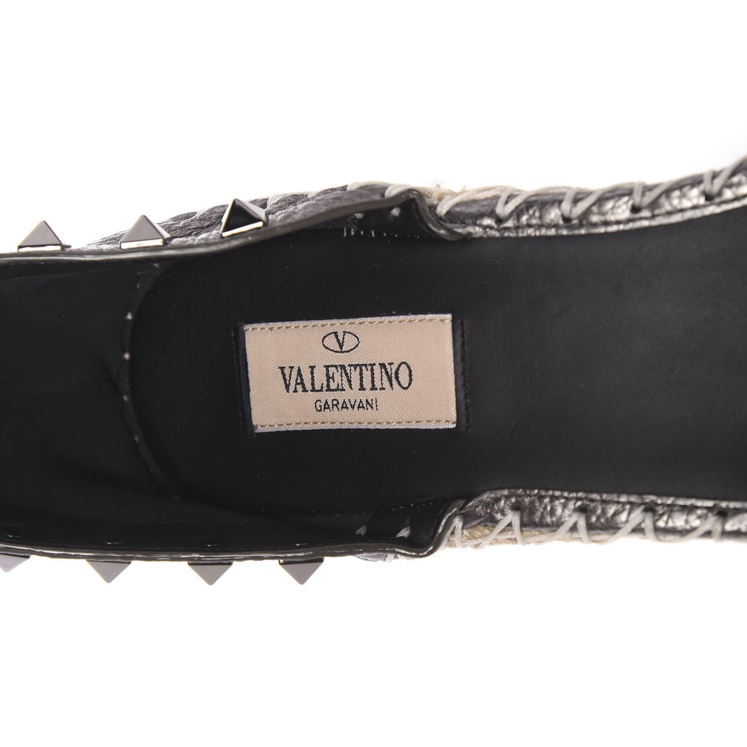 Valentino Garavani Metallic Grained Calfskin Rockstud Ankle Strap Espadrille 15/105mm Wedge Sandals 41 Rutenio Natural 6 of 10