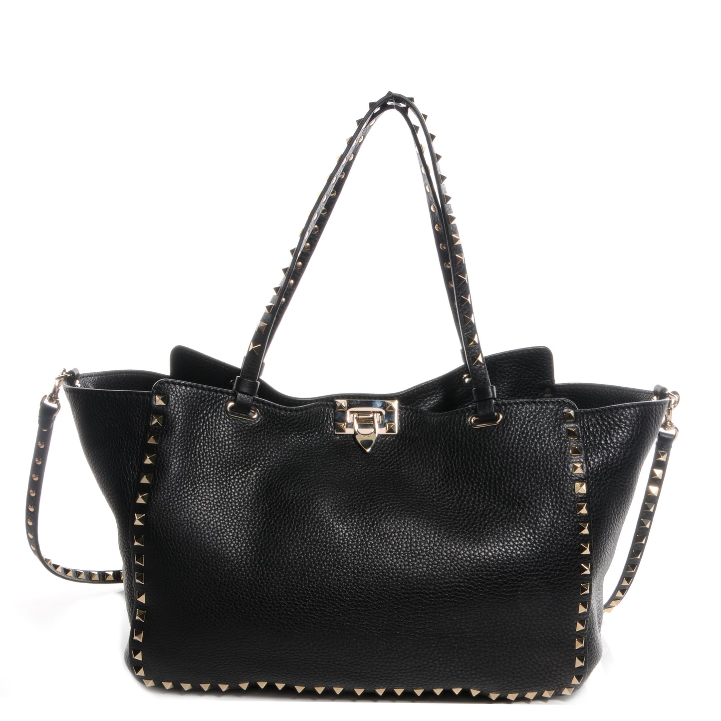Pebbled Calfskin Medium Rockstud Tote Black