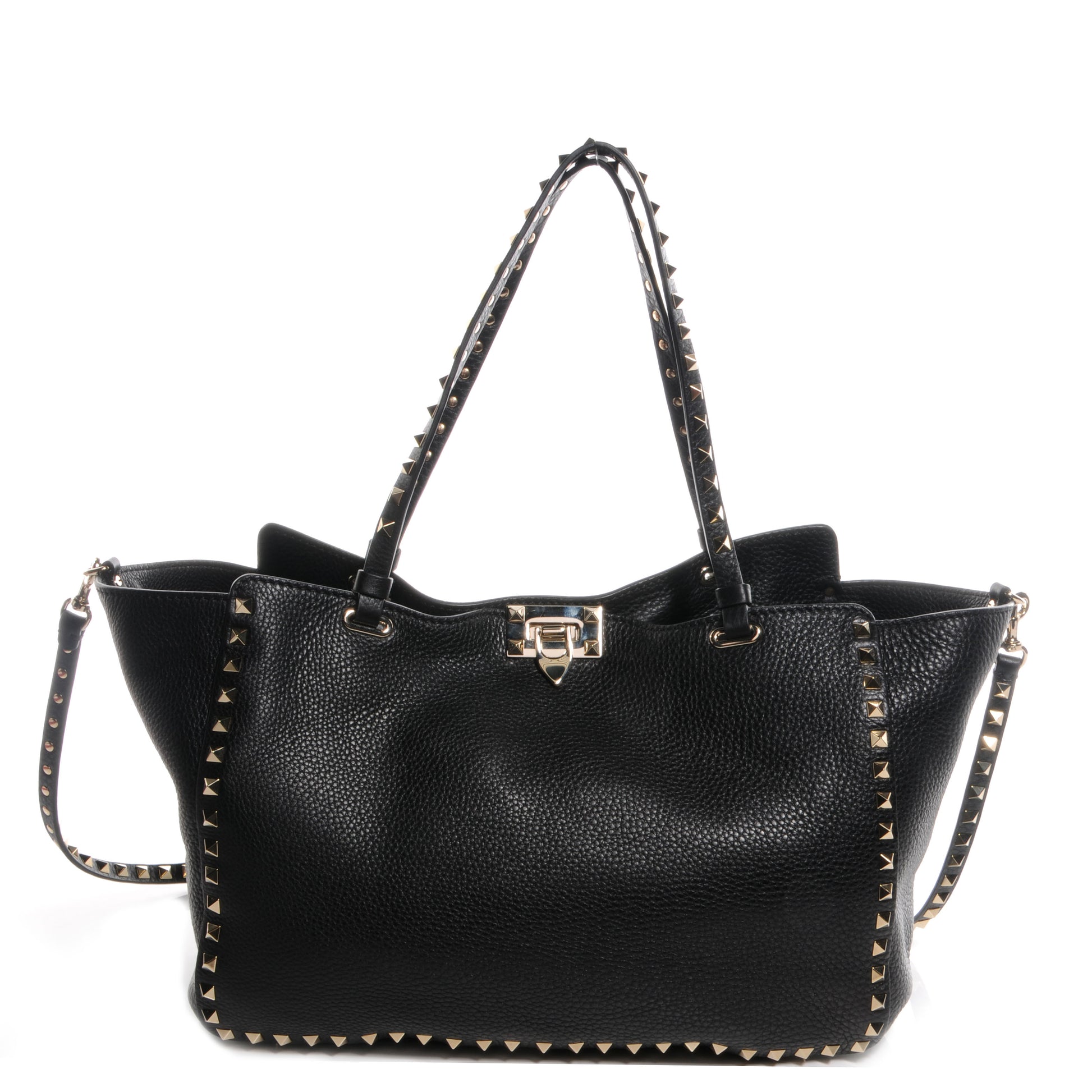 Valentino Garavani Pebbled Calfskin Medium Rockstud Tote Black 1 of 11