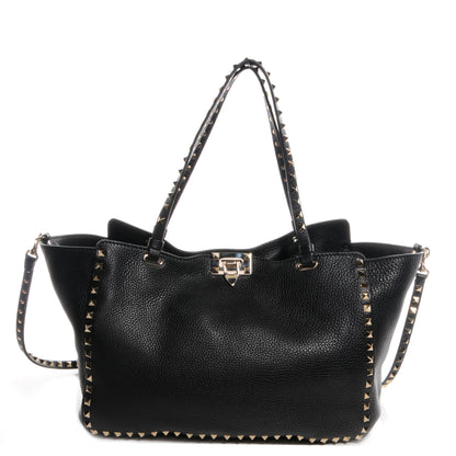 Valentino Garavani Pebbled Calfskin Medium Rockstud Tote Black 1 of 11