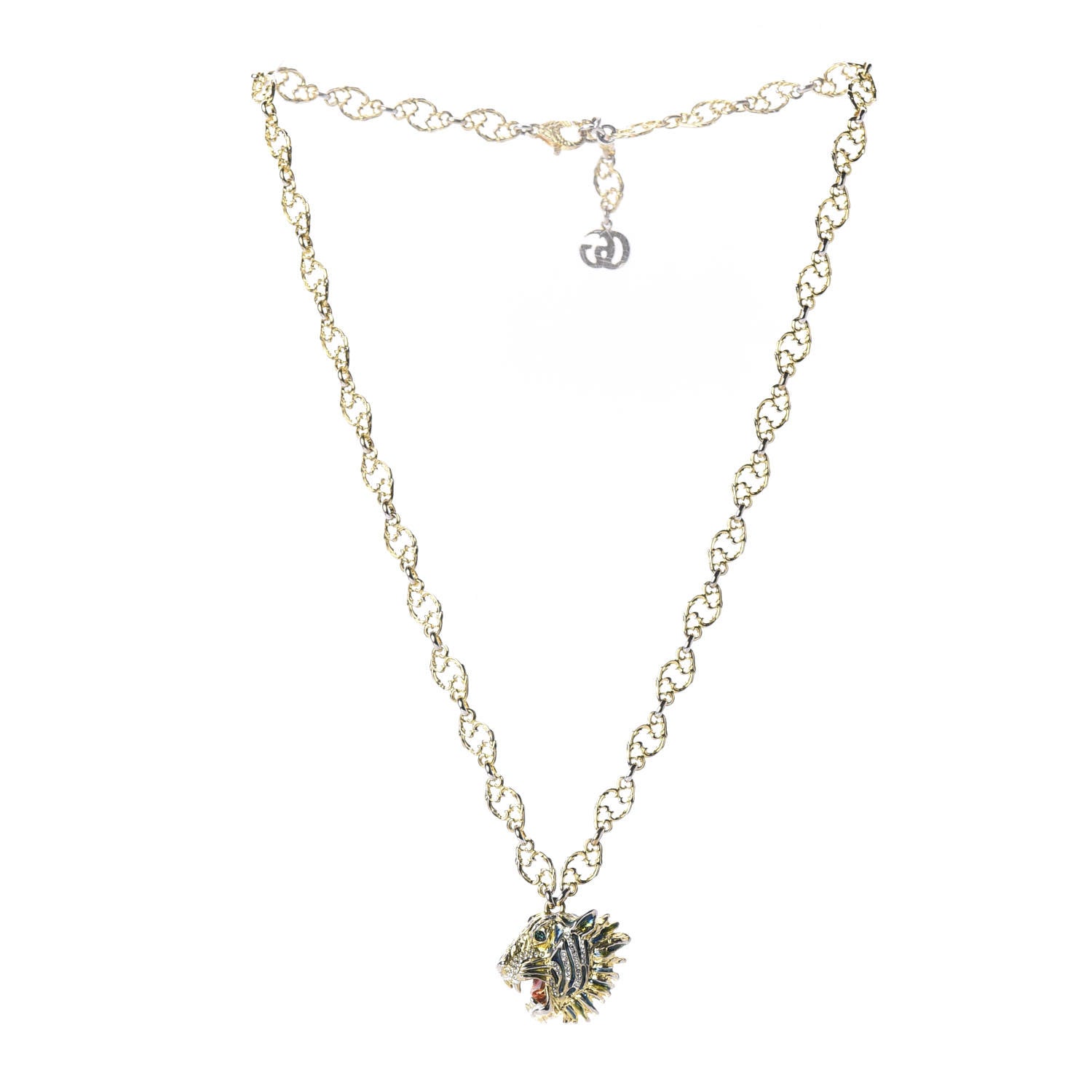 Gucci Metal Enamel Roaring Tiger Pendant Necklace Gold 4 of 6