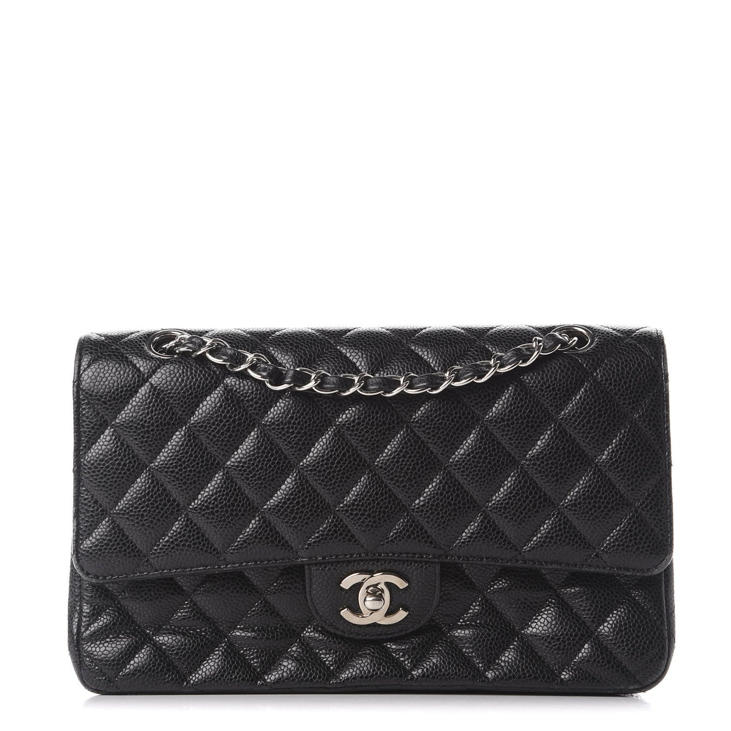 Caviar Quilted Medium Double Flap Black