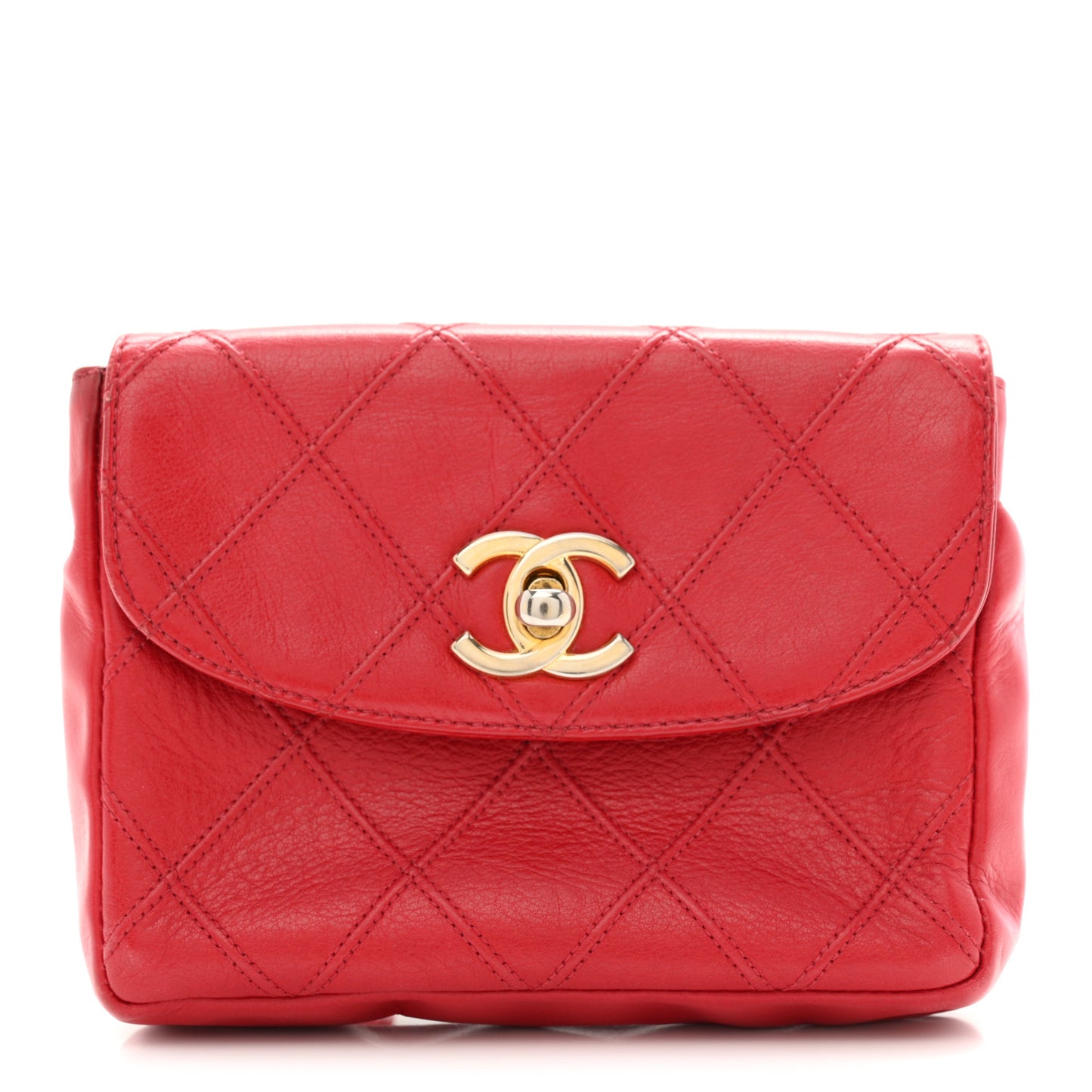 Lambskin Diamond Stitched Waist Chain Belt Flap Bag 75 30  Red