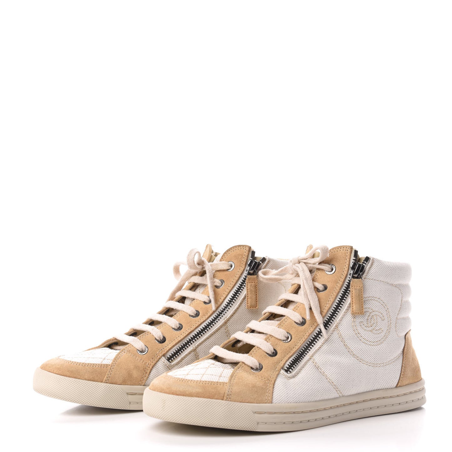 Toile Suede CC High Top Sneakers 38.5 Beige White