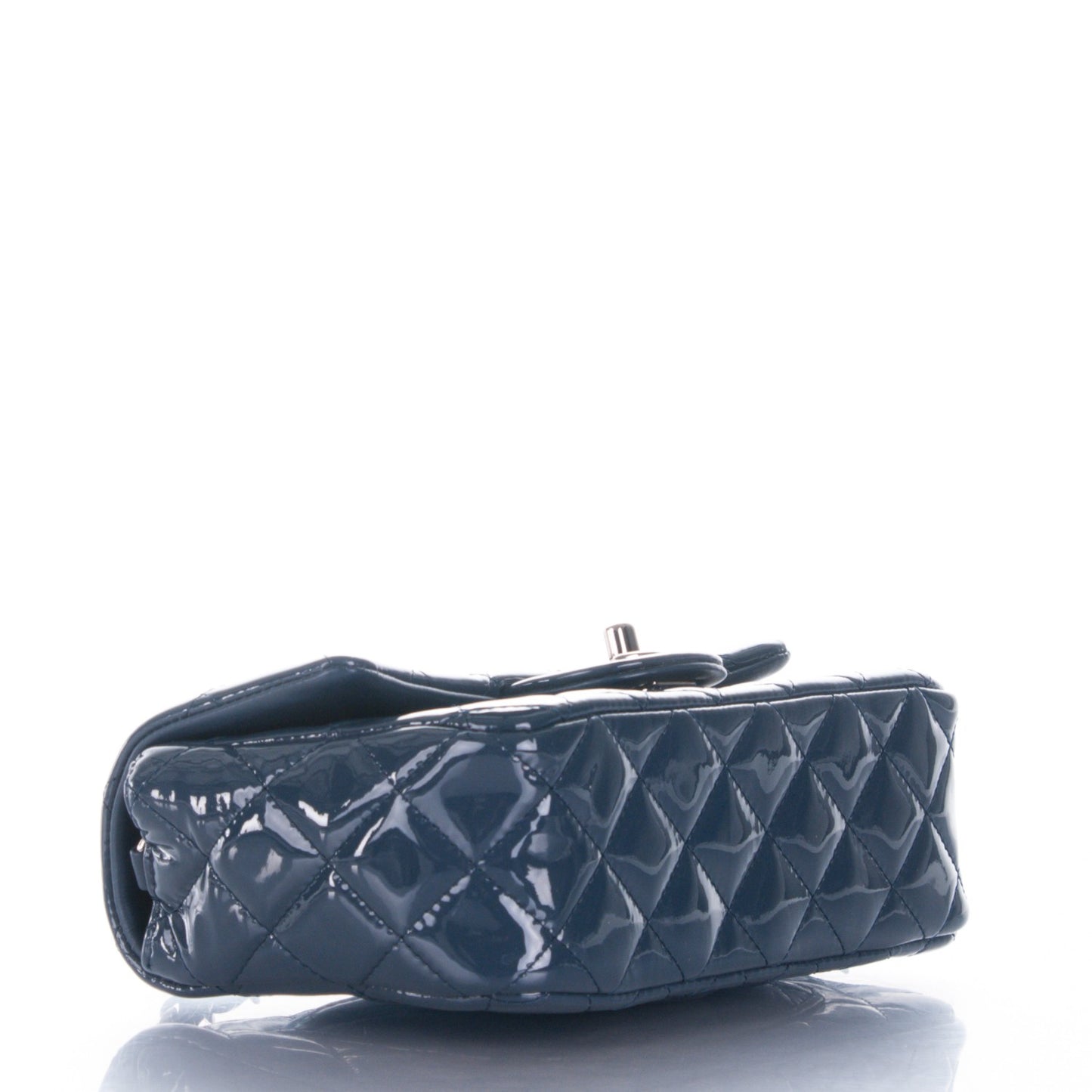 Patent Calfskin Quilted Mini Rectangular Flap Blue
