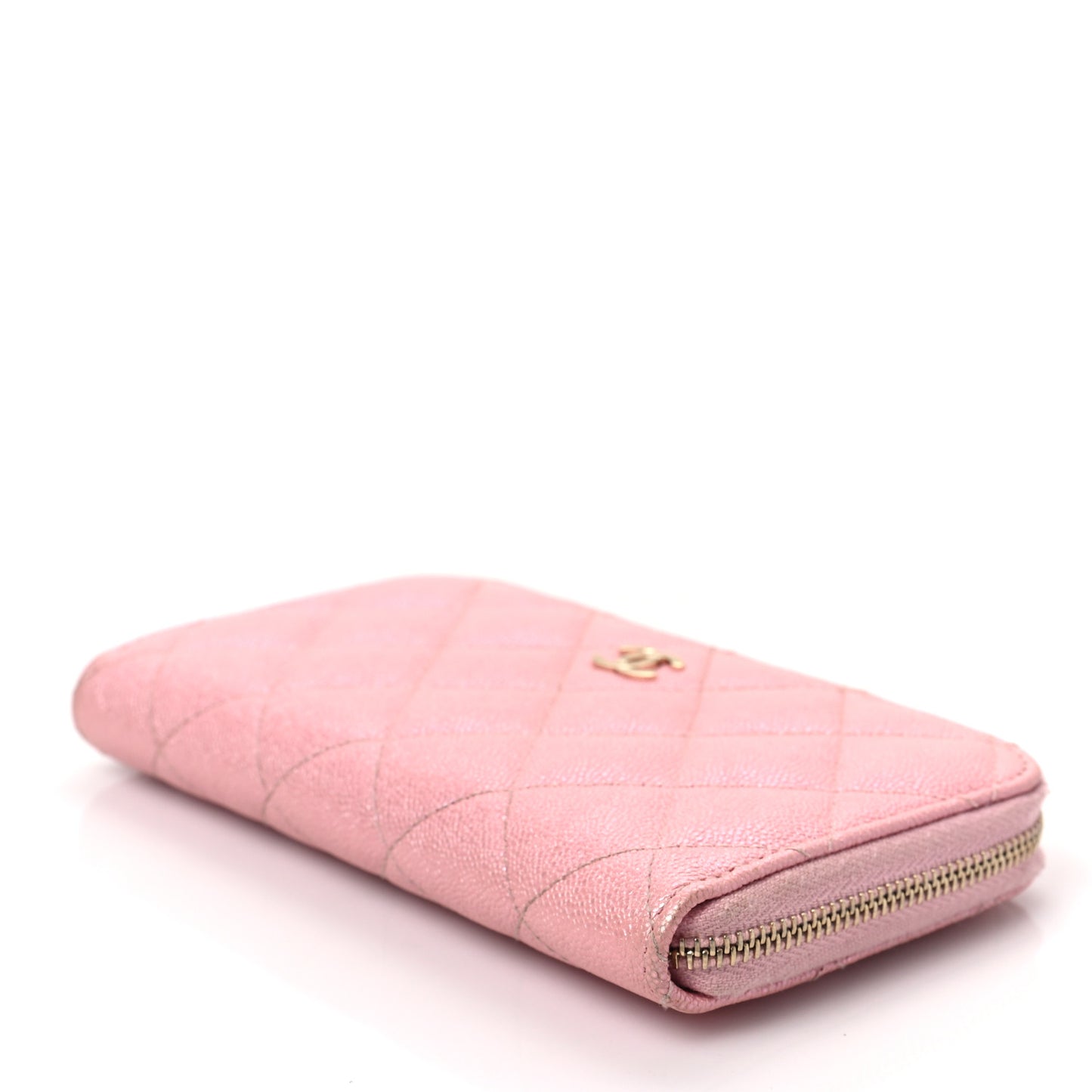 Iridescent Caviar Quilted Medium Zip Around Wallet Pink