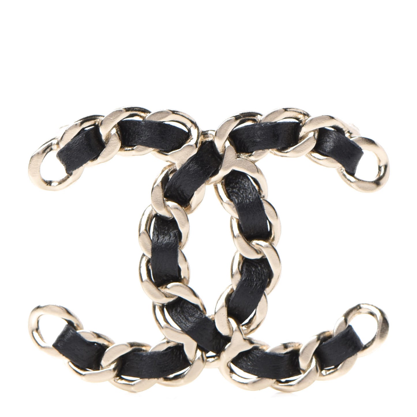 Lambskin Chain CC Brooch Black Gold