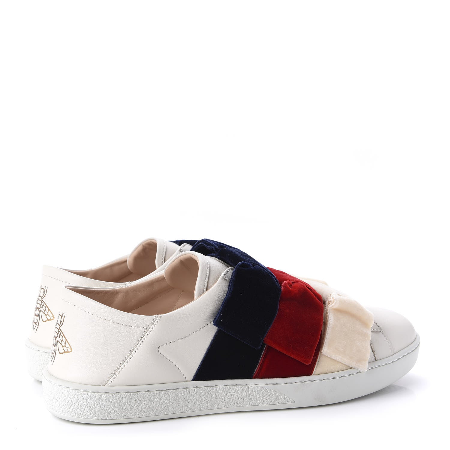 Gucci Calfskin Velvet Womens Bow Ace Sneakers 40 White 3 of 10
