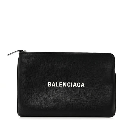 Balenciaga Calfskin Logo Medium Everyday Pouch Black 1 of 9