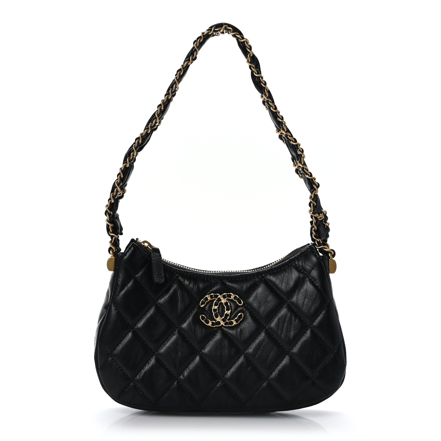 Chanel Crumpled Calfskin Quilted Braided CC Small Hobo Black 1 of 9