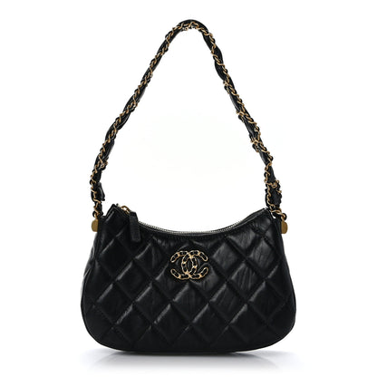 Chanel Crumpled Calfskin Quilted Braided CC Small Hobo Black 1 of 9