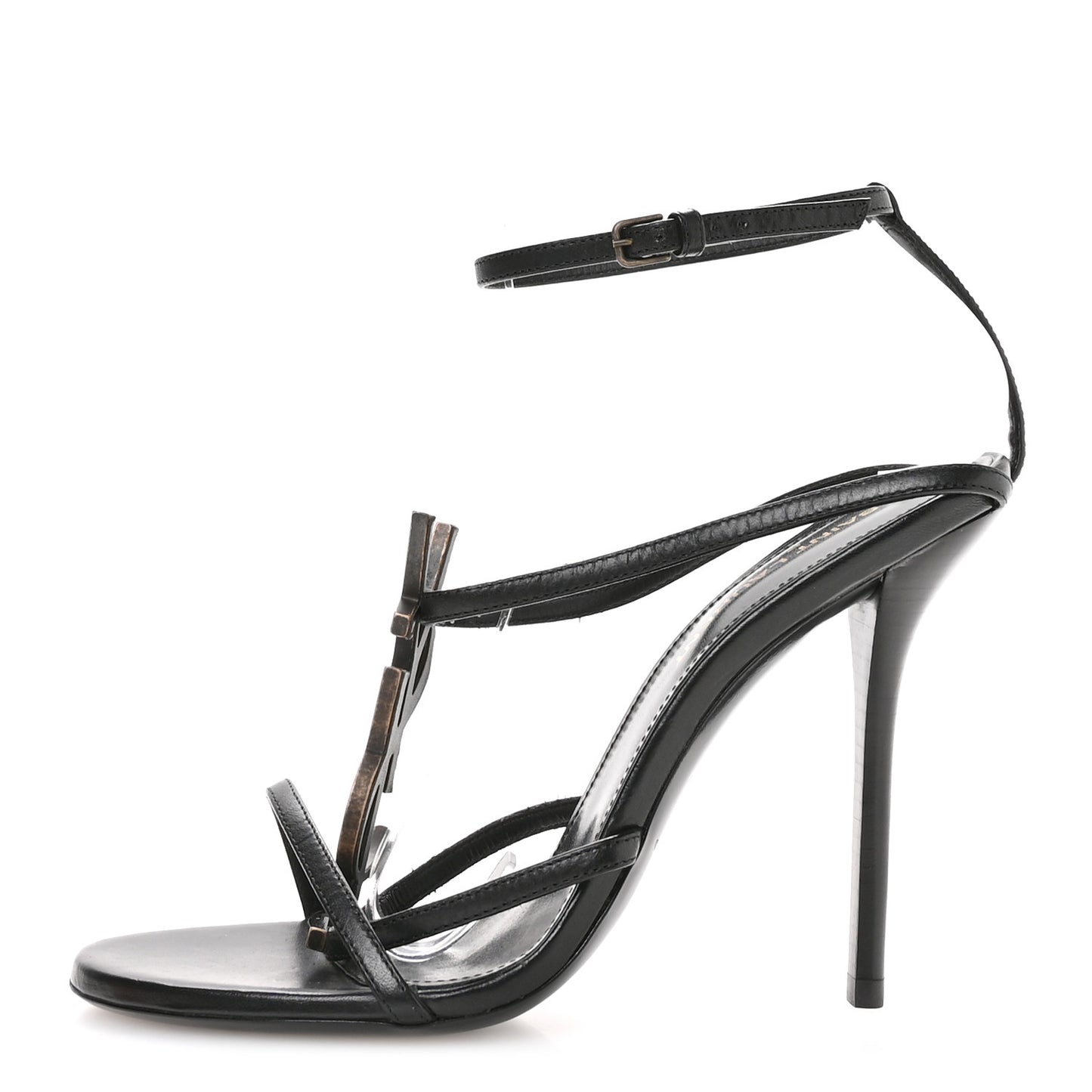 Calfskin Cassandra Palm Logo 110 Ankle Strap Sandals 36.5 Black