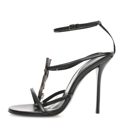 Saint Laurent Calfskin Cassandra Palm Logo 110 Ankle Strap Sandals 36.5 Black 1 of 9