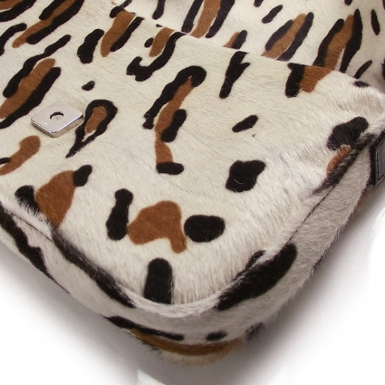 Calf Hair Leopard Print Baguette White Brown