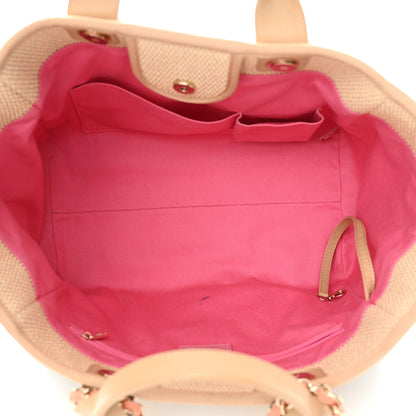 Chanel Straw Raffia Calfskin Striped Medium Deauville Tote Black Beige Ivory 5 of 15