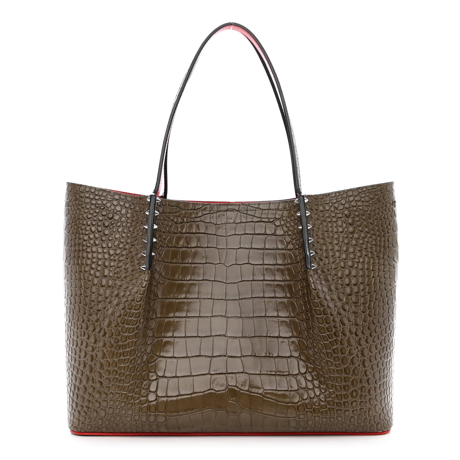 Christian Louboutin Crocodile Embossed Calfskin Spiked Large Cabarock Shopper Tote Silex 1 of 12