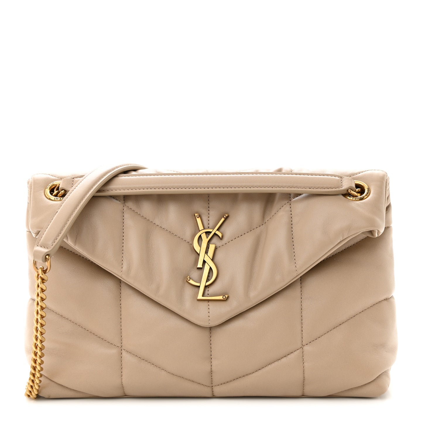 Lambskin Quilted Small Loulou Puffer Monogram Chain Satchel Dark Beige