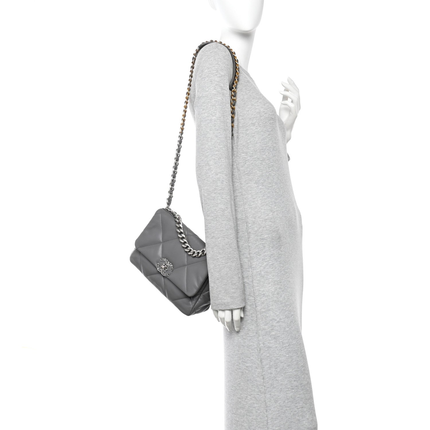 Chanel Lambskin Quilted Medium Chanel 19 Flap Grey 2 of 9