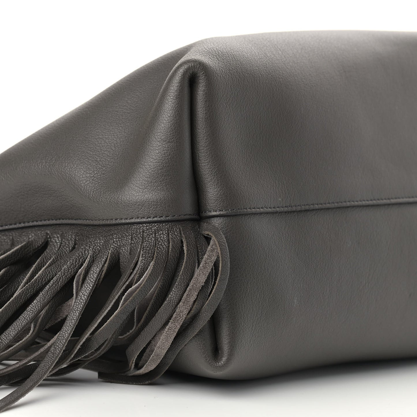 Calfskin Large Fringe Shopping Tote Dark Grey