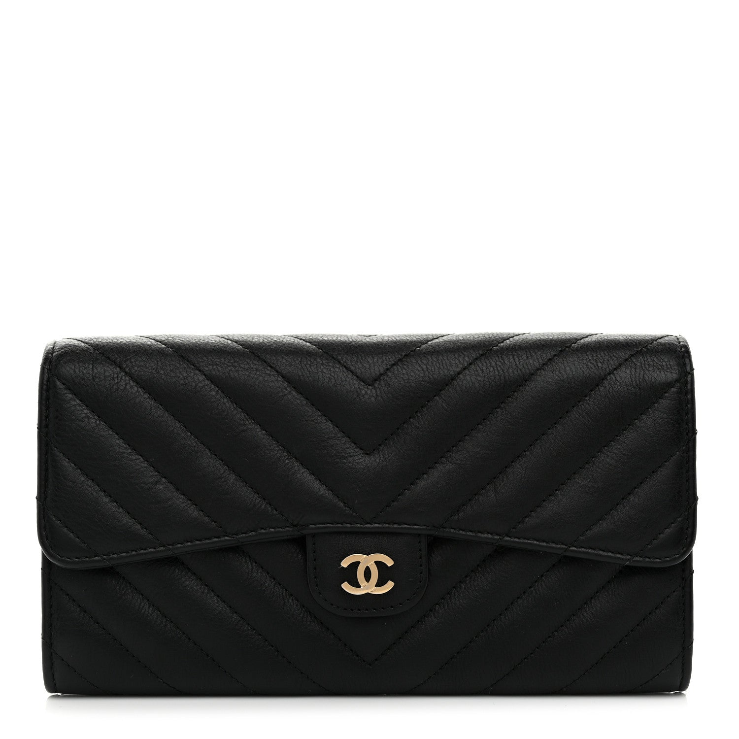 Chanel Lambskin Chevron Quilted Large Gusset Flap Wallet Black 1 of 8