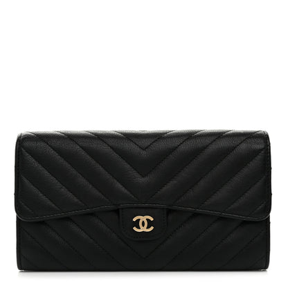 Chanel Lambskin Chevron Quilted Large Gusset Flap Wallet Black 1 of 8