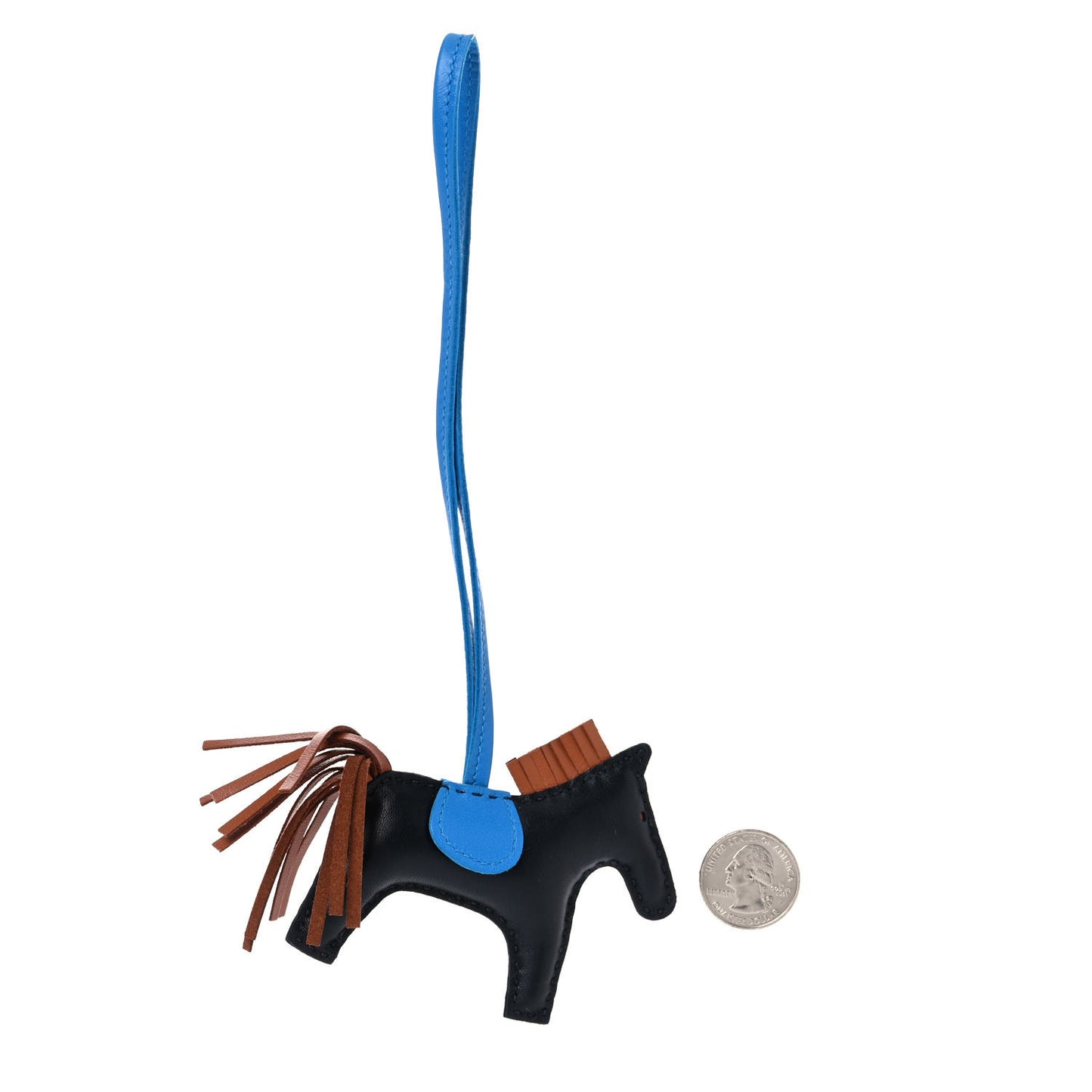 Milo Lambskin Grigri Rodeo Horse Bag Charm PM Black Gold Bleu Zanzibar