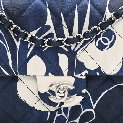 Chanel Floral Printed Silk CC Medium Single Flap Navy Blue White 8 of 11