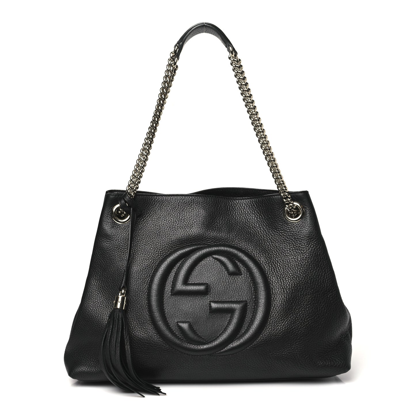 Pebbled Calfskin Medium Soho Chain Shoulder Bag Black