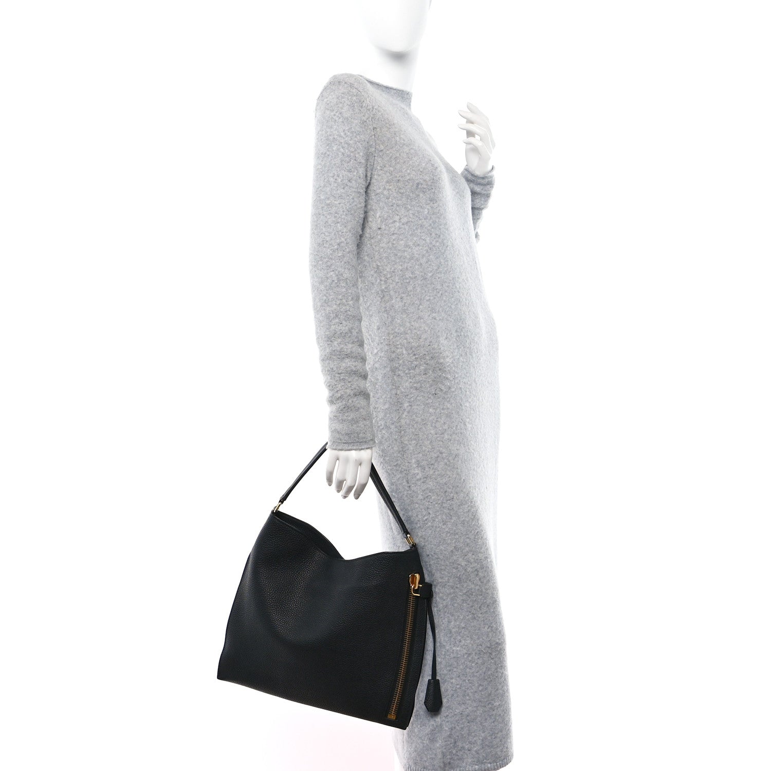 Tom Ford Pebbled Calfskin Small Alix Padlock Zip Hobo Bag Black 2 of 13