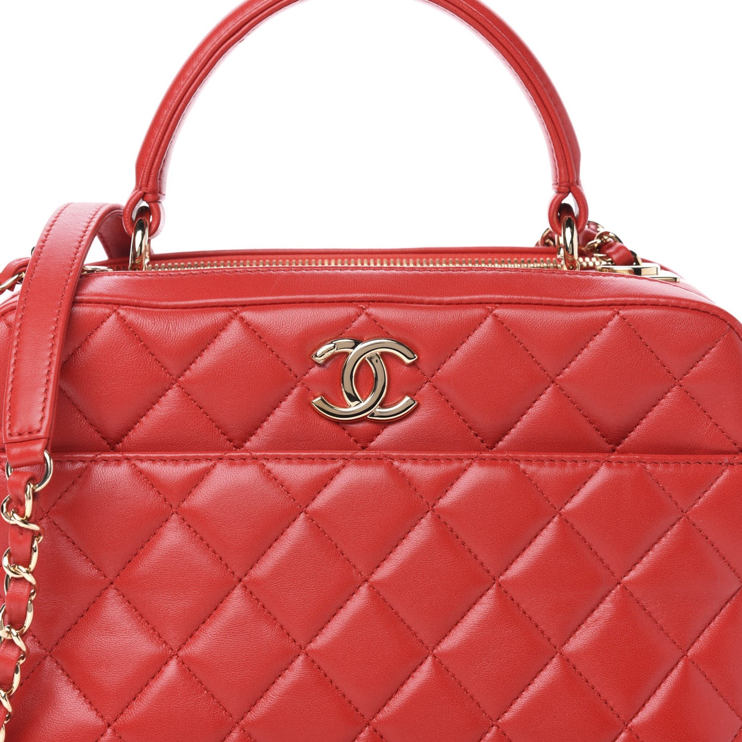 Lambskin Quilted Medium Trendy CC Bowling Bag Red
