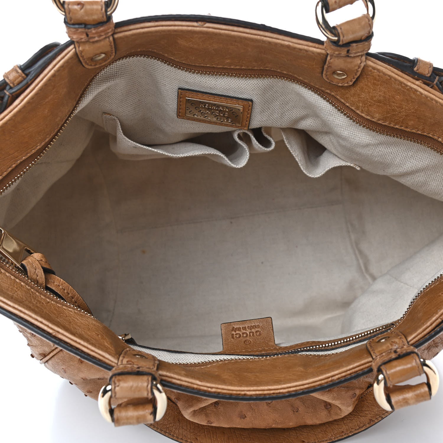Gucci Ostrich Medium Bamboo Buckle Tote Tan 5 of 9