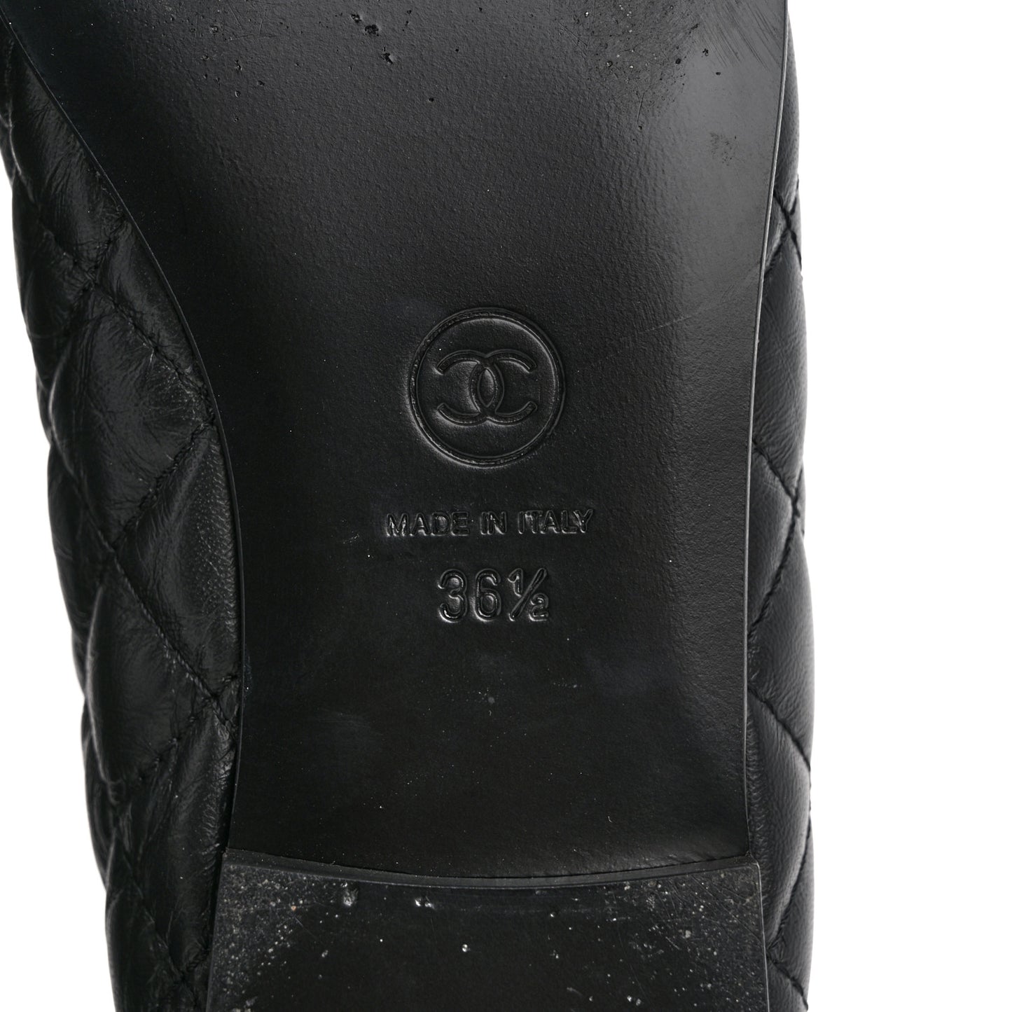 Aged Calfskin Quilted CC Cap Toe Ballerina Flats 36.5 Black