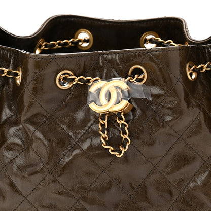 Chanel Shiny Crumpled Calfskin Quilted Small Chanel 25 Handbag Khaki 8 of 10