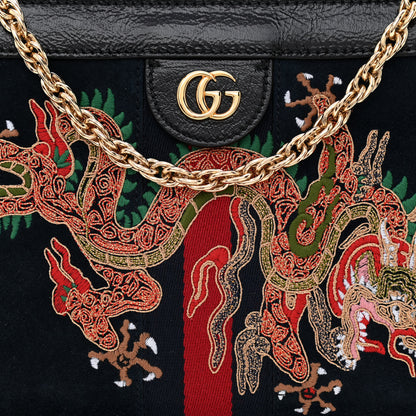 Gucci Suede Patent Web Dragon Embroidered Small Ophidia Chain Shoulder Bag Blue Black 8 of 10