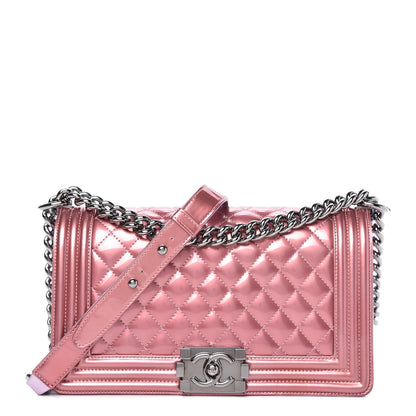 Chanel Metallic Patent Calfskin Quilted Medium Boy Flap Light Pink 1 of 10