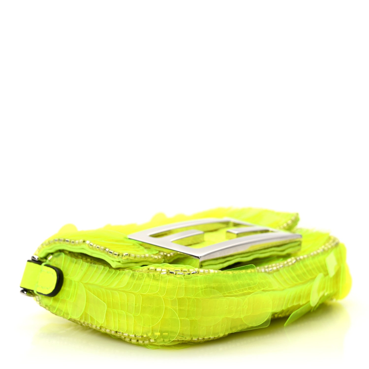 Fendi Transparent Paillettes Vitello King Nano Maxi Buckle Baguette Charm Yellow Fluo 4 of 9