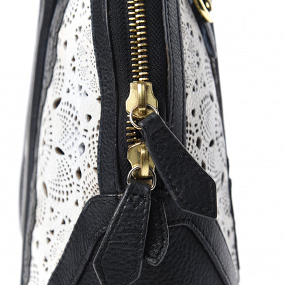 Burberry Calfskin Laser Cut Lace Small Orchard Bowling Bag Black White 9 of 11