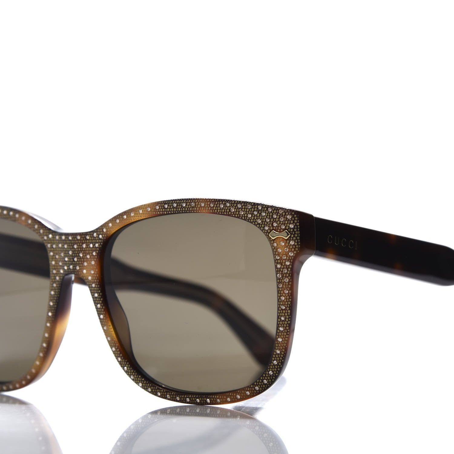 Gucci Rhinestone Acetate Square Sunglasses GG0047S Tortoise 7 of 8