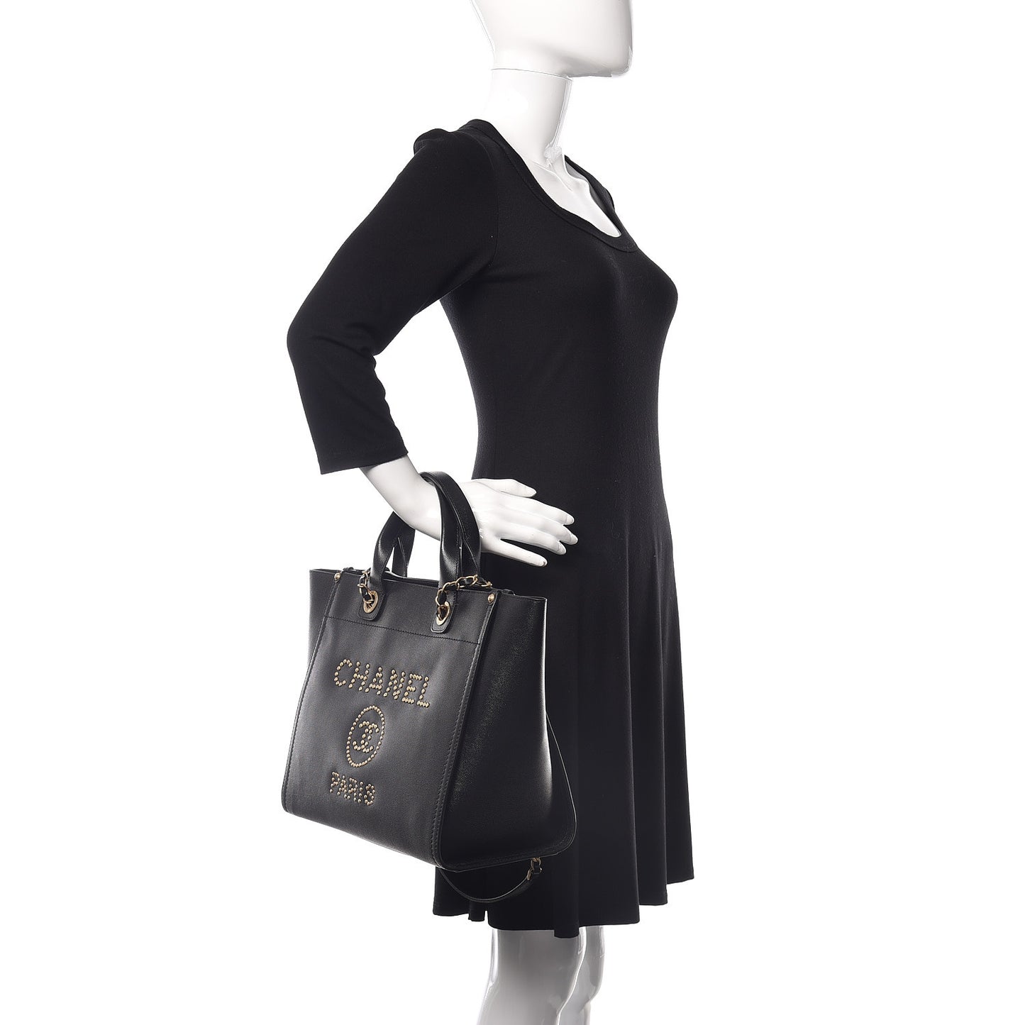 Caviar Small Studded Deauville Tote Black
