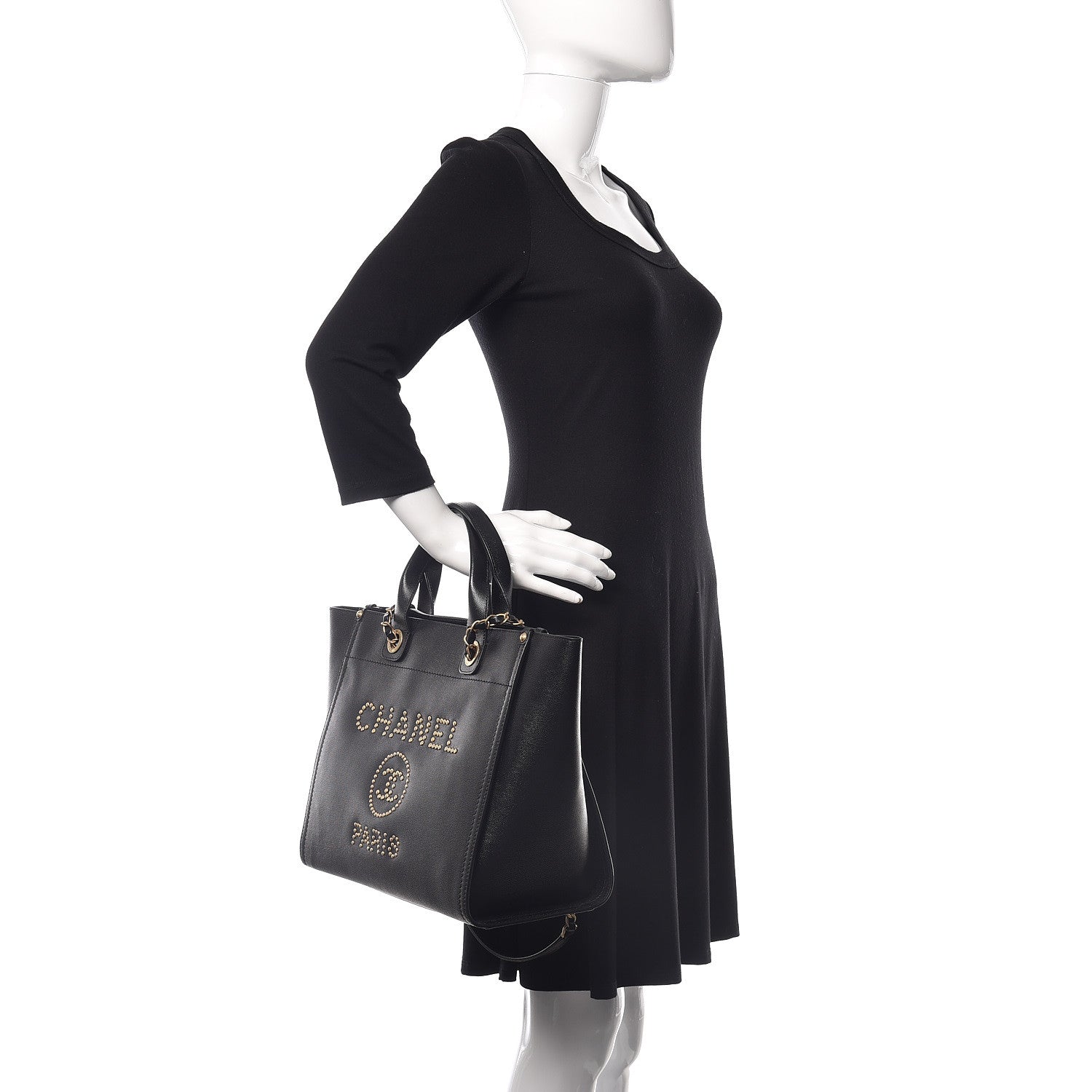Chanel Caviar Small Studded Deauville Tote Black 3 of 11