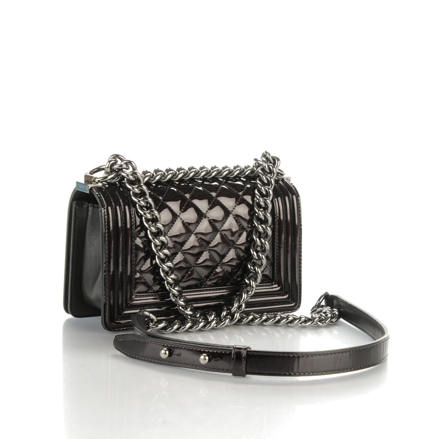 Patent Calfskin Quilted Small Boy Flap Burgundy